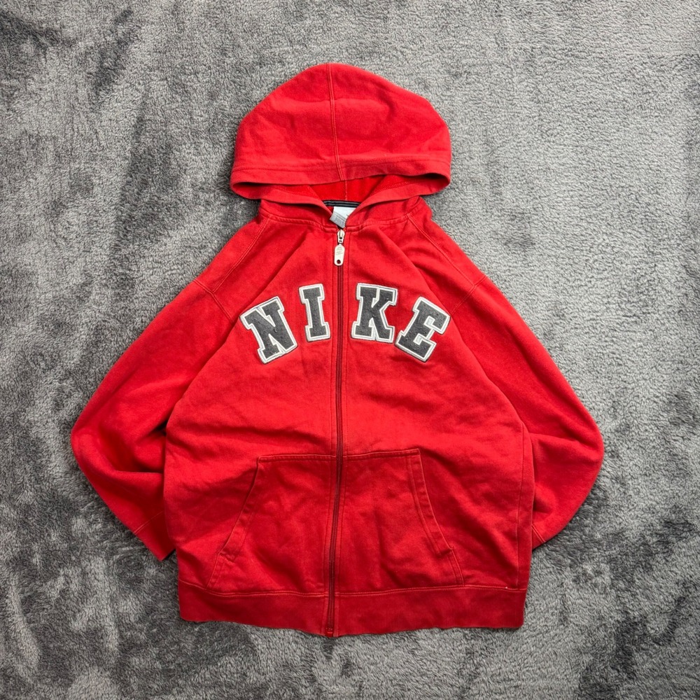 Nike Y2K Full Zip Hoodie Sweatshirt Collegiate Spellout Logo Size L 14-16